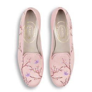 stubbs & wooten x gracie BLOSSOMS BLUSH LINEN SLIPPER needlepoint embroidered 7